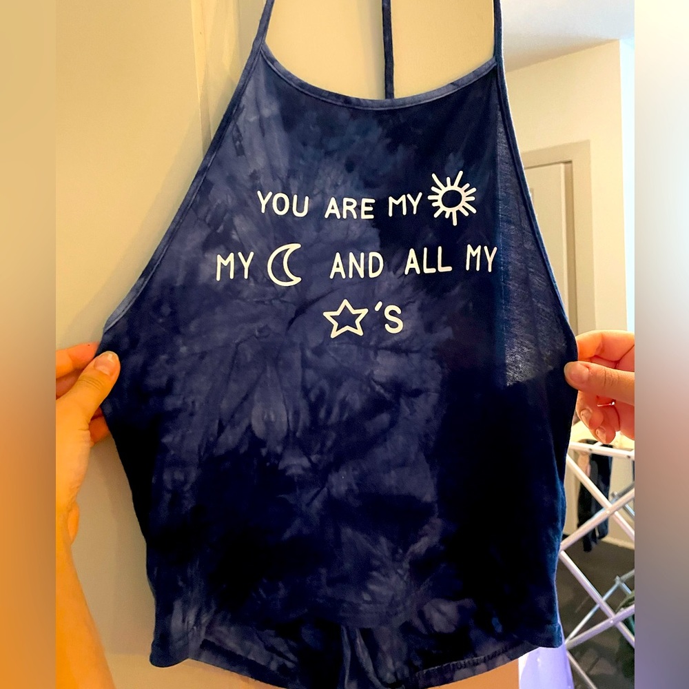Blue tie die halter top